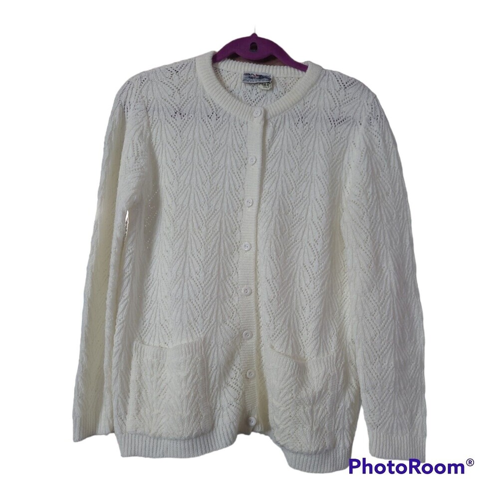 Vintage Granny Knit Cardigan Sweater Cottagecore Wintuk Ivory Cream  M / L
